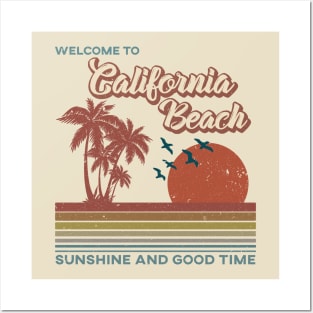 California Beach - California Beach Retro Sunset Posters and Art